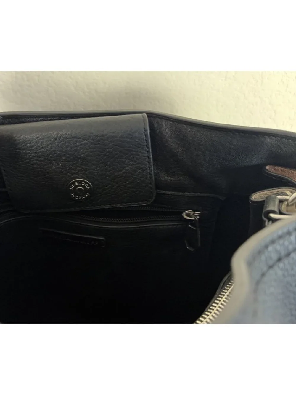 Rebecca Minkoff Regan Black Pebbled Leather Satchel Handbag Silver Hardware